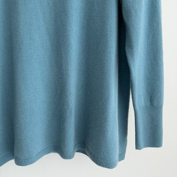 Talbots Cashmere Sweater Women Large Blue Cowlneck Tunic Quiet Luxury Minimalist - Picture 6 of 11